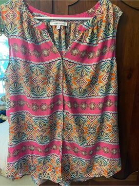 Rose & Olive Pink and Orange Patterned Sleeveless Top